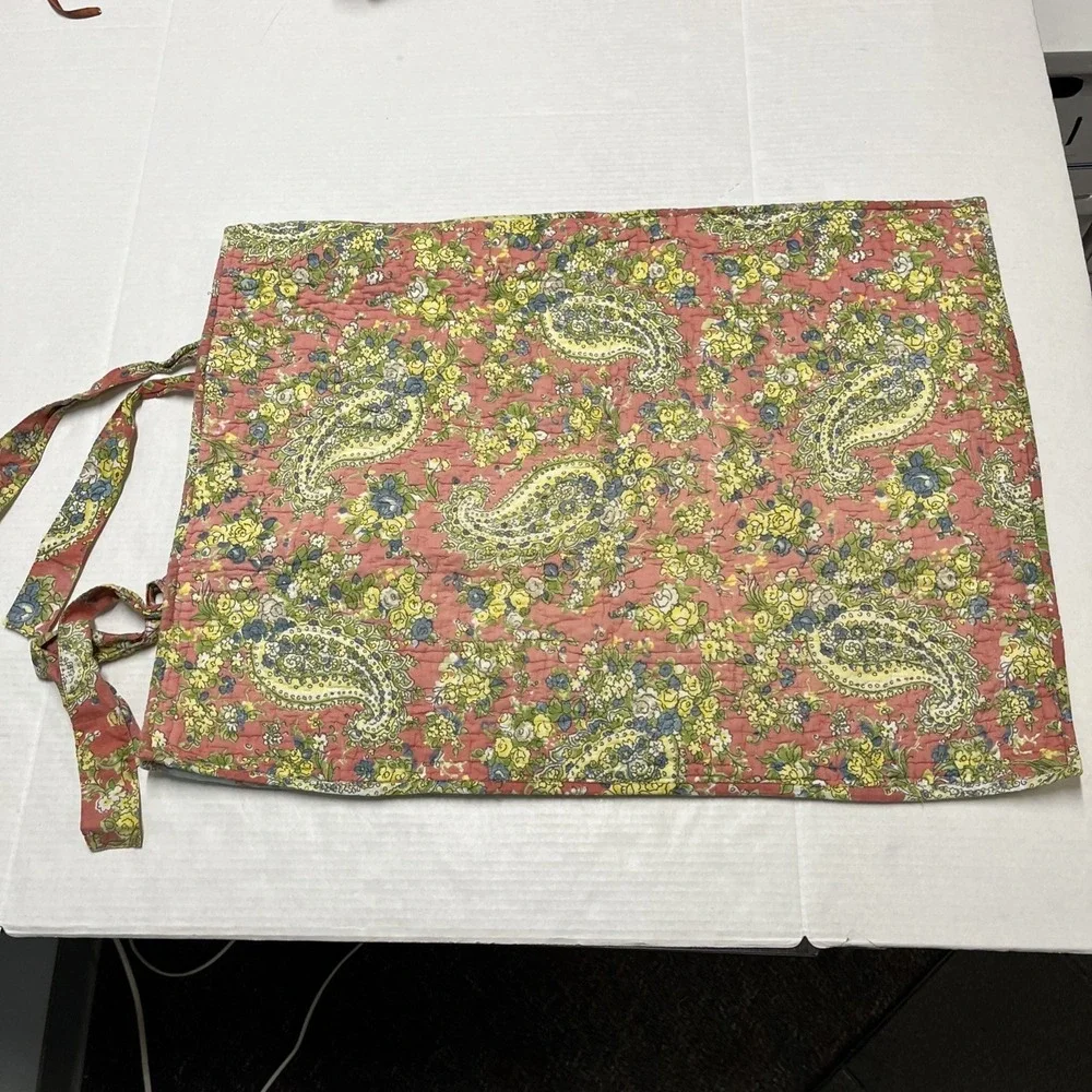 Pottery Barn Queen Quilt & Sham Pic Stitch Blue Pink Floral Paisley Reversible‎